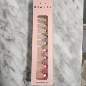 Tip Beauty Multi-Color Swirl Faux Nail + Glue Set 24 Count NIB